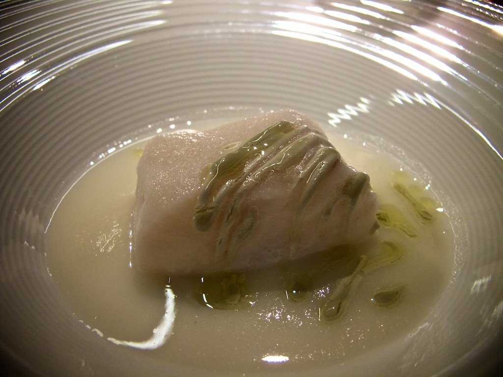 Fillet of hake and milky reduction of stewed cabbage sprouts mugaritz